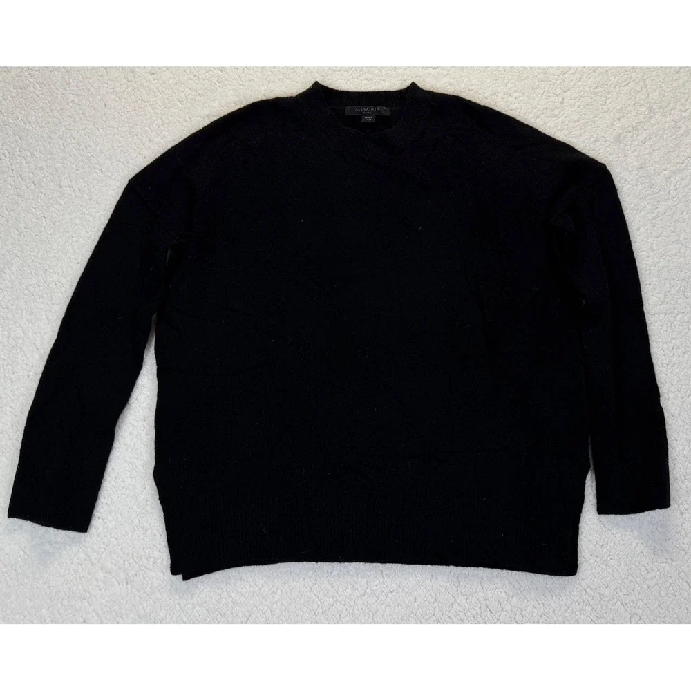 AllSaints Black Wool Yak Blend Crewneck Sweater Relaxed Fit Small Mens